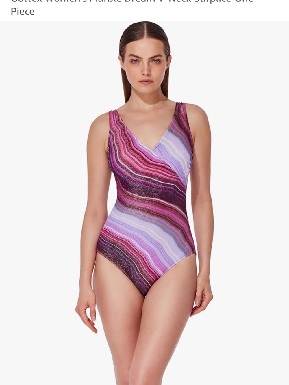 Gottex Women's Purple Multi V-Neck One-Piece Swimsuit size 8 NWT